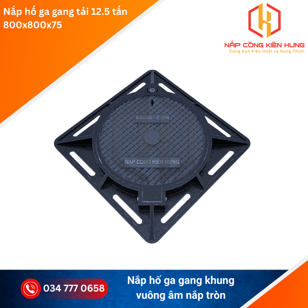 Nắp hố ga gang cầu 800x800 tải 12.5 tấn